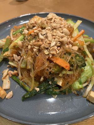 Tasty Tom yum pad Thai. Had glass noodles instead of the usual wide noodles. Good amount of veggies.   at Thien Tam in Toronto