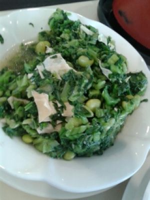 mustard greens tofu sheets edamame at Bodhi Veggie Cuisine in Rosemead