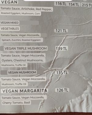 Vegan menu in English at Danilo's Pizza in Eregli