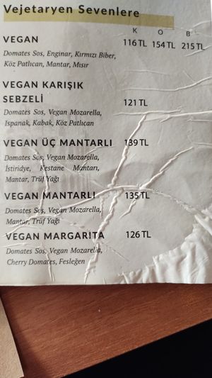 Menu in Turkish at Danilo's Pizza in Eregli