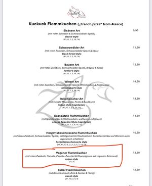 Abendkarte  at Zum Kuckuck in Villingen-schwenningen