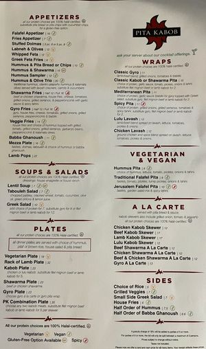 Menu  at Pita Kabob in Visalia