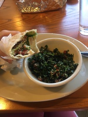 Falafel wrap and tabouli salad! at Lawrence's Cafe in Decatur