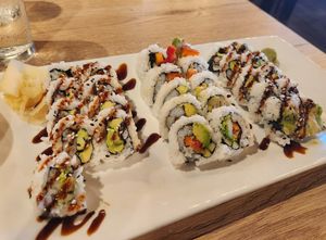 Vegan veggie rolls and avocado rolls at Farm And Fire in Santa Rosa Beach