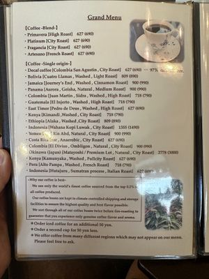 Coffee Menu  at Cafe Kuromimi Lapin in Tokyo
