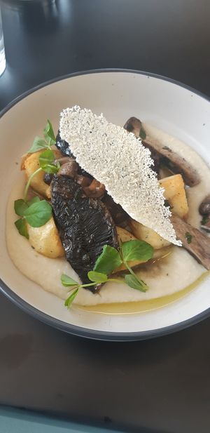 Mushroom Medley - mushrooms, crispy potato on parsnip at For Change Cafe in Bellfield