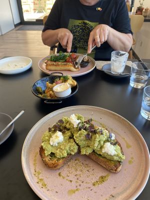 Avocado and vegan feta on toast, KF Cauliflower and Big Brunch.  at For Change Cafe in Bellfield