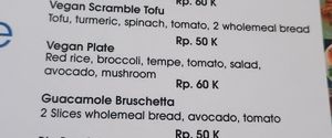 Breakfast options at Secret Cafe in Nusa Dua
