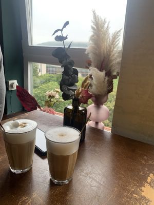 Latte macchiato with oat milk  at Damals Hinterm Mond in Marburg
