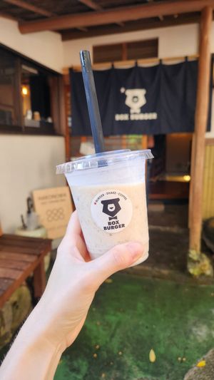 Banana almond milk shake (vegan without the cream) at Box Burger - Yumoto in Hakone