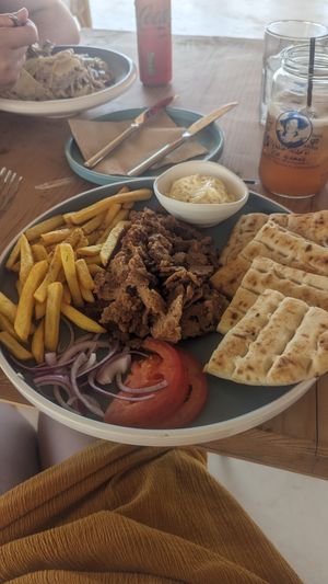 Vegan gyros plate at El Verano Beach House in Rhodes