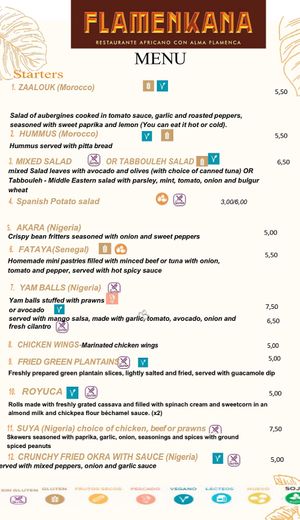 vegan menu in English   at Flamenkana in Jerez