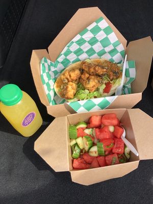 New Orleans, watermelon salad, mango lemonade.  at Edgy Vegy in Buffalo