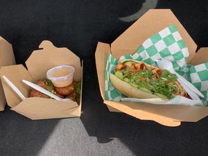 Bahn Mi, smashed red potatoes, mint iced tea.  at Edgy Vegy in Buffalo