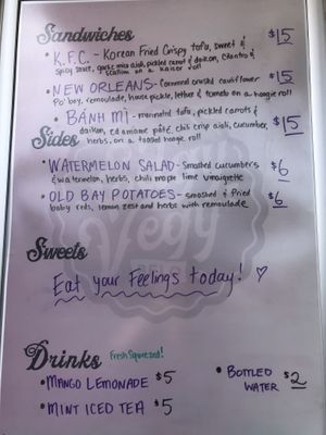 Menu on 9/2/23  at Edgy Vegy in Buffalo