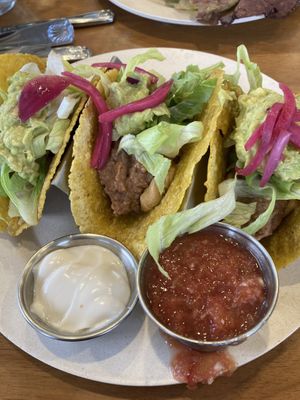 Vegan tacos with sour cream and good salsa  at Sweet Cane Cafe in Hilo