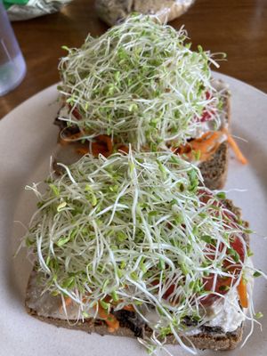 Black bean burger on homemade gf bread  at Sweet Cane Cafe in Hilo
