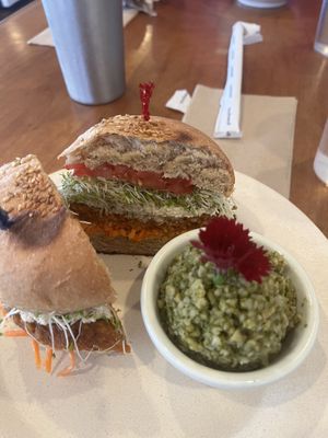 Smoky taro burger (sub mac nut spread instead of cheese)  at Sweet Cane Cafe in Hilo