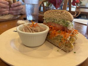 Jalapeño ‘Ulu burger with poi on side   at Sweet Cane Cafe in Hilo