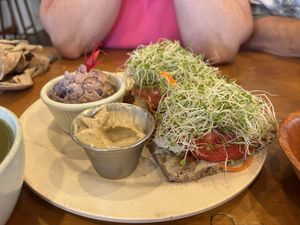 GF smoky taro burger with poke  at Sweet Cane Cafe in Hilo