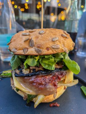Vegan burger with seitan   at Badal Corner - Carrer Gremi d'Hortolans in Mallorca