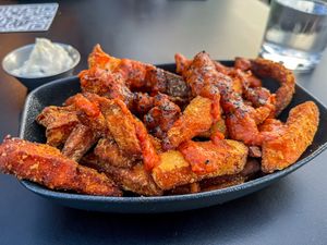 Sweet potato fries with vegan aioli  at Badal Corner - Carrer Gremi d'Hortolans in Mallorca