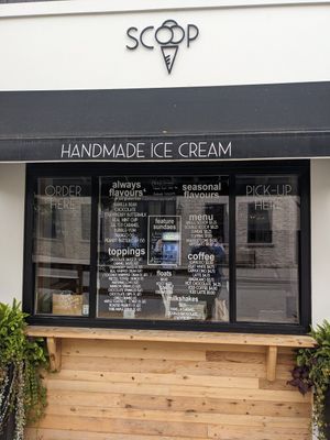 Menu and front of store at Scoop Ice Cream in Elora
