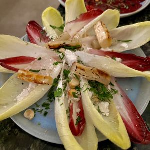Black salsify salad with vegan feta  at Kirsikka in Helsinki