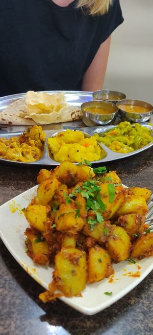 Thali and aloo dish at Thali NR Sweets Cafe in Penang