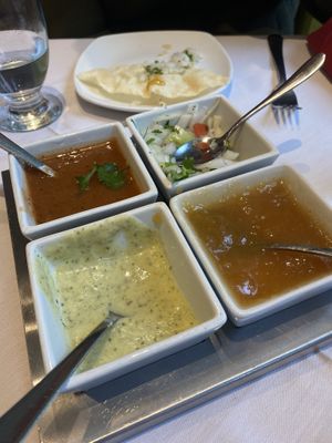 Poppadoms and condiments   at Red Indigo in Hay-on-wye