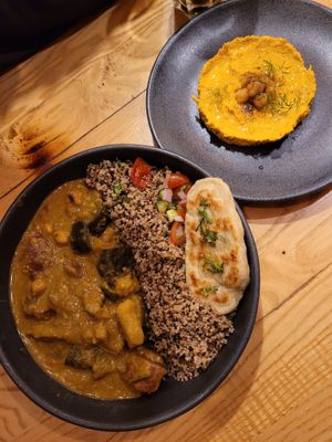 Quinoa curry with naan + hummus  at Ayaso in Marrakech