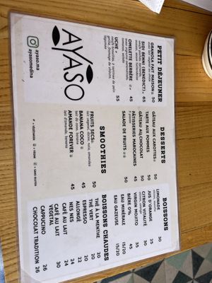Menu  at Ayaso in Marrakech