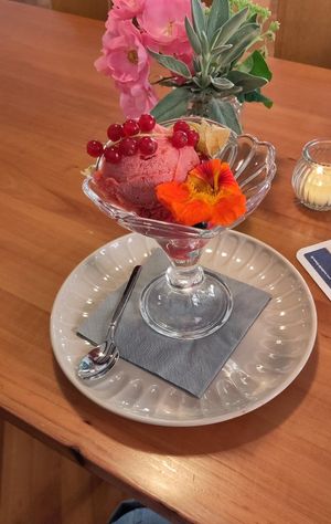 Erdbeer und Himbeer Sorbet mit Früchten at Gasthaus zur Traube in Uffenheim
