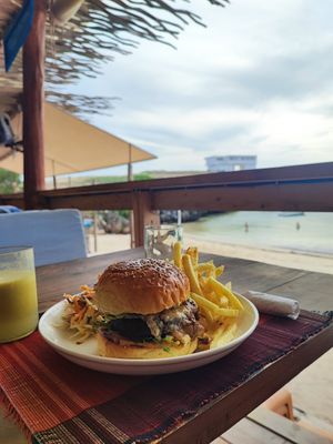 Burger and fries at Kokomo Beach Bar and Restaurant in Watamu