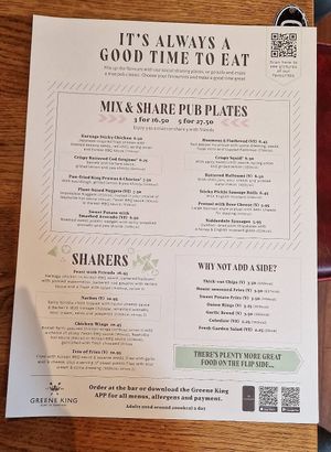 Menu i at Leicester Arms in London
