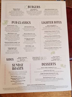 Menu ii at Leicester Arms in London