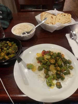 Bahindi Masala and Naan. Enough here for two.   at Tandoori Grill  in Puyallup