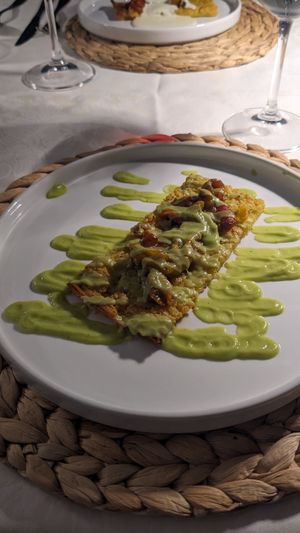 Cecina con peperoni arrosto e crema di zucchina at Castello di Tornano in Tornano