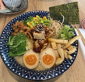 vegan ramen option with added egg  at Ramen Brothers in Den Bosch