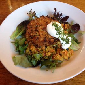 Pumpkin and cashew burger. at Another Mother in Burnie