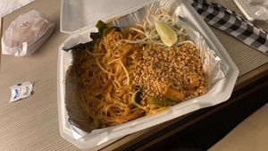 Pad Thai tofu with no egg and a veggie spring roll. at Bangkok Kitchen in Maumee