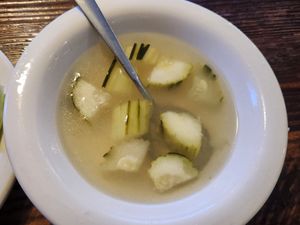 Cucumber soup (unlimited soup and salad during lunchtime if you order a meal or a few appetizers) at Banana Leaf Thai Cuisine in Dallas