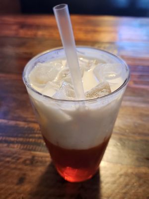 Thai tea with coconut milk at Banana Leaf Thai Cuisine in Dallas