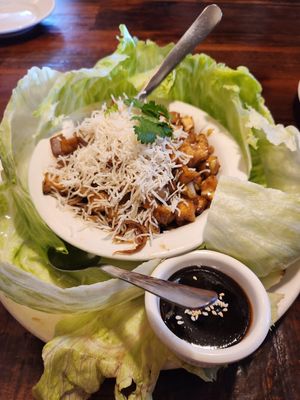 Lemongrass lettuce wraps with minced tofu, veggies, and plum sauce. at Banana Leaf Thai Cuisine in Dallas