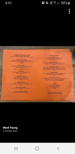 Menu at Blackbird in Castlemaine