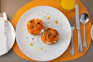 Smoked carrot lox with capers, vegan cream cheese and dulse seaweed  at Roskhill House in Isle Of Skye