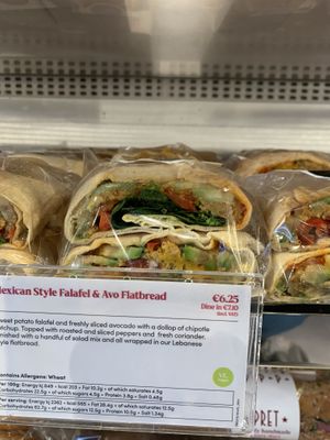 Falafel and avocado flatbreadd  at Pret A Manger  - Heuston Station in Dublin