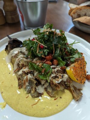 Roasted eggplant  (didn't like the cilantro, tho) at Harvest and Co in Dubai