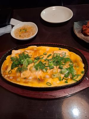 Egg and tofu at Izakaya Sanzoku in Tokyo