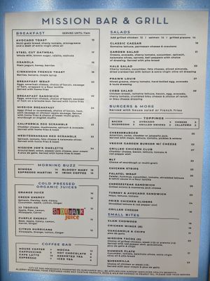Menu as of 4/12/25  at SFO - Mission Bar & Grill - T3 in San Francisco